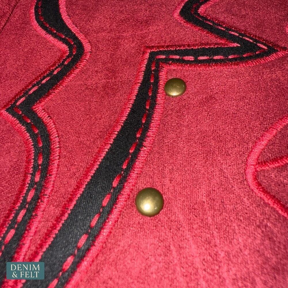 Lucky & Blessed Red Suede Boot Stitch Studded Jacket Western Rodeo NFR~NEW - Picture 12 of 16
